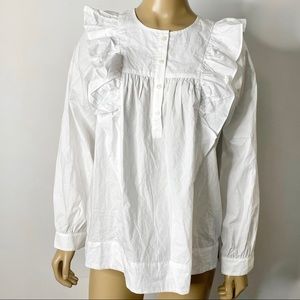 J. Crew Women’s NWT Size 4 Tall 4T White 100% Cotton Ruffle Popover Blouse